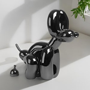 Black Resin Pooping Balloon Dog Desk Sculpture, Metallic Desk Décor, Glossy Desk Décor, Dog Model Sculpture, Balloon Dog Statue