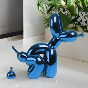 Blue Resin Pooping Balloon Dog Desk Sculpture, Metallic Desk Décor, Glossy Desk Décor, Dog Model Sculpture, Balloon Dog Statue