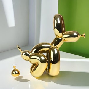 Gold Resin Pooping Balloon Dog Desk Sculpture, Metallic Desk Décor, Glossy Desk Décor, Dog Model Sculpture, Balloon Dog Statue
