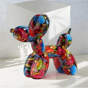 Graffiti Effect Resin Balloon Dog Desk Sculpture, Desk Décor, Glossy Desk Décor, Dog Model Sculpture, Balloon Sculpture, Balloon Dog Statue,