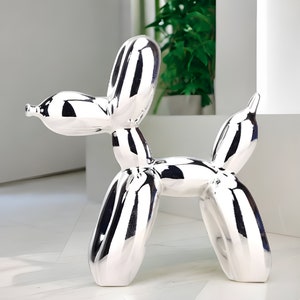 Silver Resin Balloon Dog Desk Sculpture, Metallic Desk Décor, Glossy Desk Décor, Dog Model Sculpture, Balloon Sculpture, Balloon Dog Statue