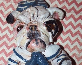 Vintage Folk Art English Bulldog Girl Dog Sailor Ornament Vintage Nostalgic