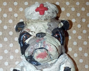 Folk Art English Bulldog Bull Dog Nurse Ornament New Vintage Whimsical Style