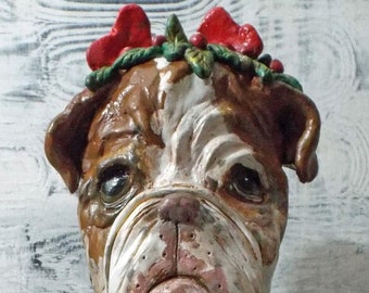 Folk Art English Bulldog Christmas Santa Girl Dog Nutcracker Custom Order