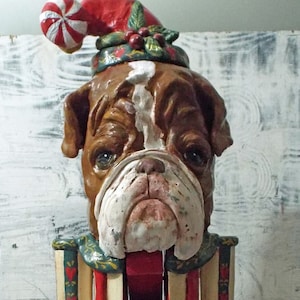 Folk Art English Bulldog Santa Claus Nutcracker Character Art Vintage Style Custom Order