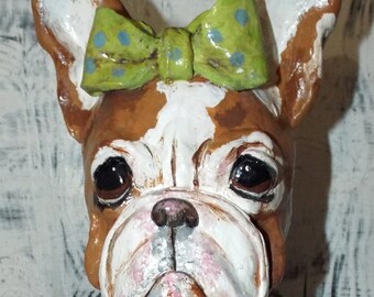 Folk Art New Vintage Antique Style French Bulldog Cupcake Doll  One of a Kind