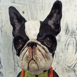 Folk Art Boston Terrier Dog Trick or Treat Halloween Dog Vintage New Stlye one of a kind