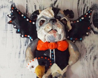 English Bulldog Folk Art Halloween Ornament