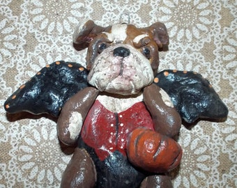 New Halloween Folk Art English Bulldog Dog Vampire Halloween Ornament Vintage