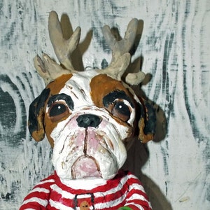 New Folk Art Vintage Style English Bulldog Cotton Spun & Clay Christmas Ornament