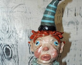 Folk Art Halloween Decoration Spider Boy with Jol Buckets Vintage Style One of a Kind Sculpture