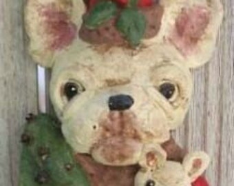 Nostagic French Bull Dog Santa Ornament Nostalgic Vintage Ooak Cookie Doll