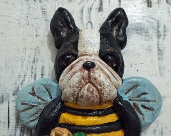 Vintage Style Folk Art Boston Terrier Dog Bee Ornament Vintage Style New