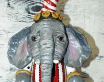 Folk Art Original One of a Kind Santa Elephant NutCracker Character Art