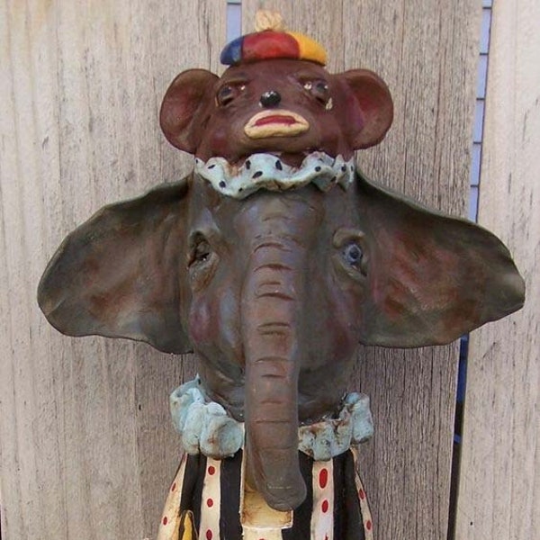 Whimsical Folk Art Circus Carnival Elephant Sock Monkey Rhino NutCracker