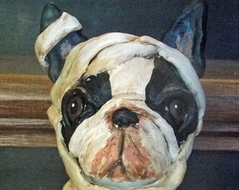 New Halloween Folk Art Boston Terrier Dog Mummy Halloween Vintage Doll