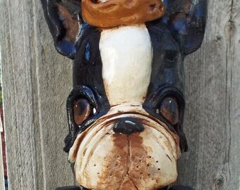 New Folk Art Christmas Gingerbread Snowman Boston Terrier Dog Nutcracker