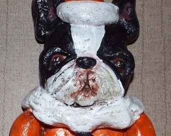 New Folk Art Ornament Boston Terrier Halloween Bakers Clay Ornie Vintage Style