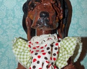 Vintage Fol Art Blood Hound Dog Clothes pin like Wood Clay Primitive Doll OOak Whimsical