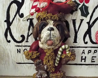 New Vintage Nostalgic Style Saint Bernard Dog Ornament Bakers Clay Santa
