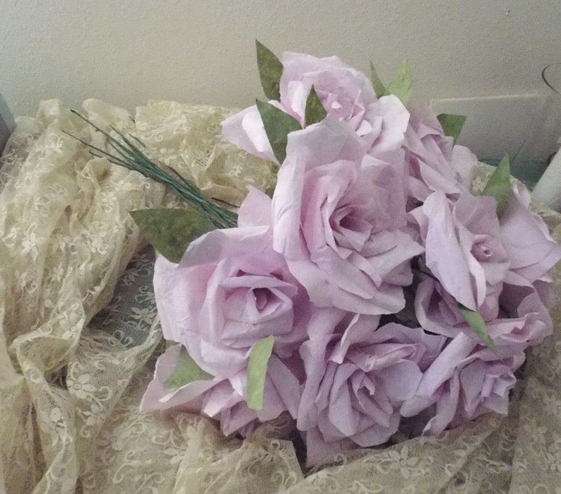 Shabby Hand Wrapped Roses Soft Pastel Lavender 12 Rose Wedding Decor