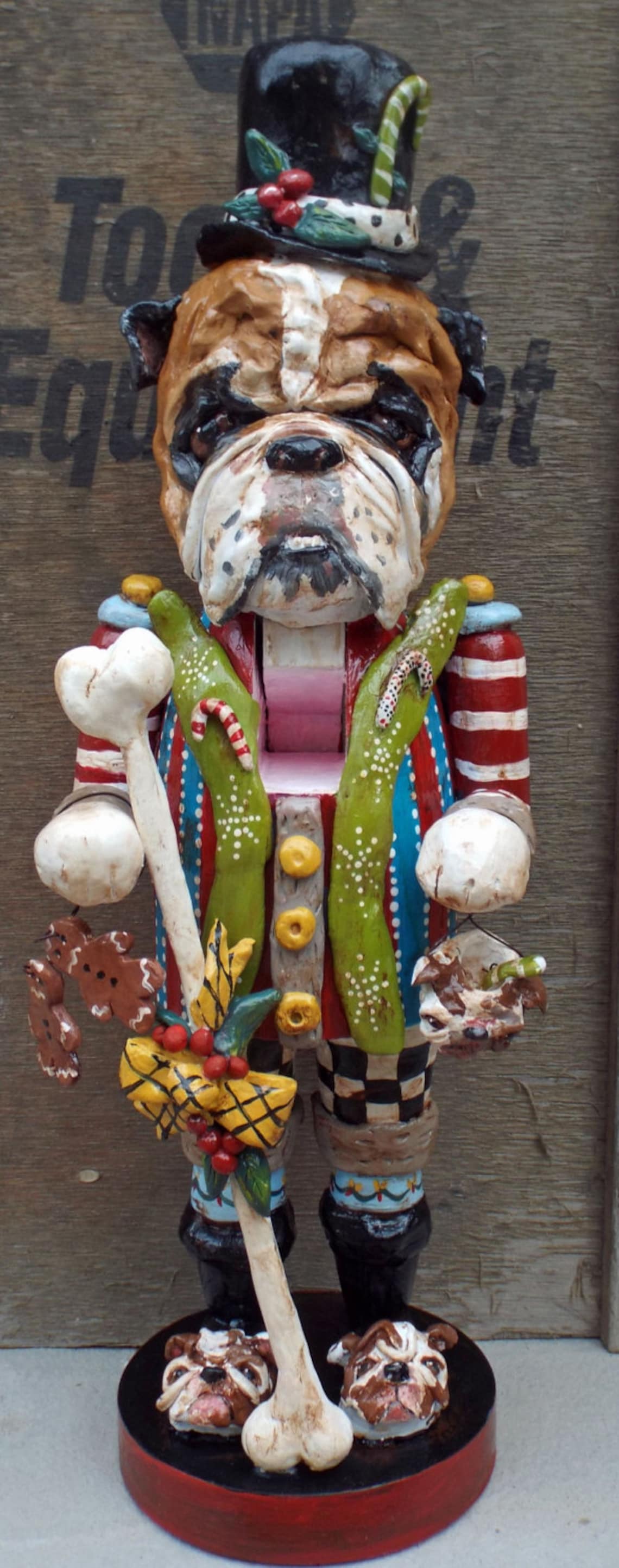 Nutcracker Dog Doll English Bulldog Ooak Folk Art Whimsical Etsy