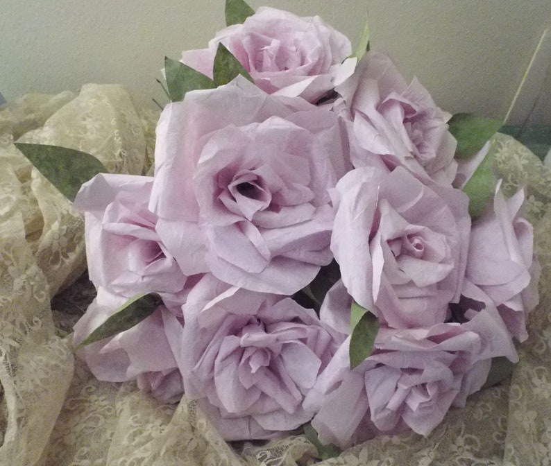 Shabby Hand Wrapped Roses Soft Pastel Lavender 12 Rose Wedding Decor