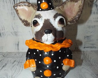 One of a Kind Pottery Chihuahua Dog Container Jar Halloween Character Art