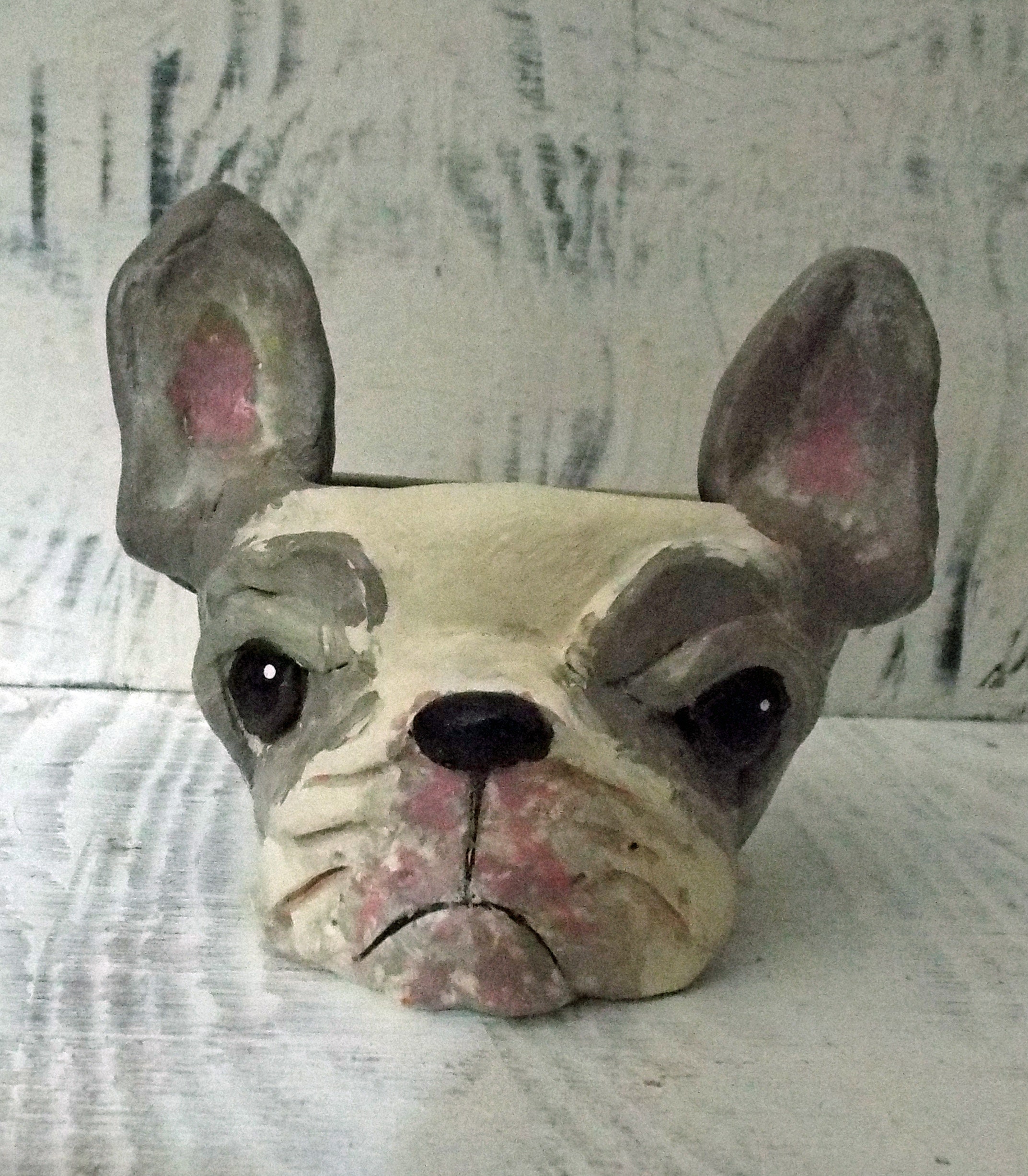 Folk Art French Bulldog Frenchie Clay Pot Container Character Etsy
