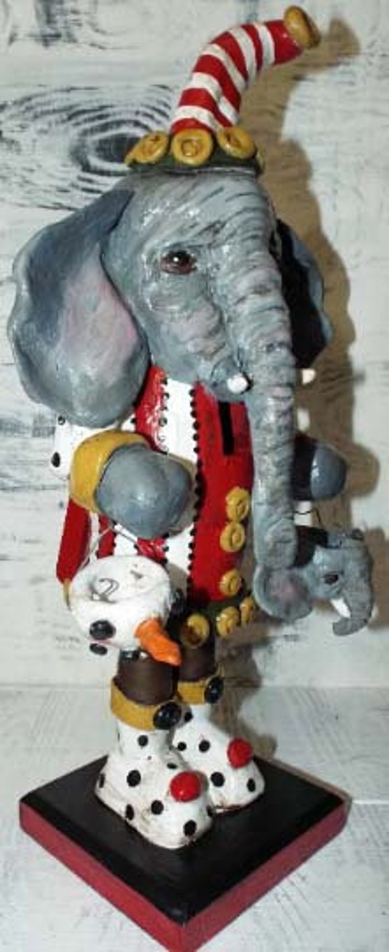 Folk Art Original One of a Kind Santa Elephant NutCracker Character Art image 2