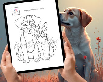 Dog and Cat Stained Glass Suncatcher Pattern: DIY Template (PDF Download)