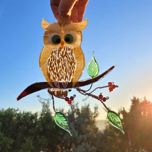 Owl Collectors Item | Glass Owl Suncatcher for Room Decor | Gift for Bird Lovers | Christmas Owl Ornament |  Nature Garden Decor