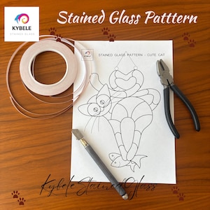 Cat Stained Glass Pattern: DIY Suncatcher Design (PDF Download A4 Size)