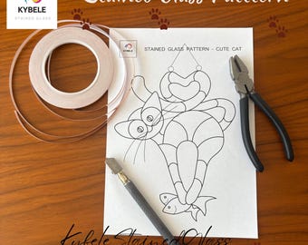 Katzen Glasmalerei-Muster: DIY Suncatcher Design (PDF Download A4 Format)