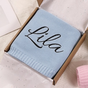 Personalised Blanket Newborn Gift with Name - Christmas Baby Gift Set - Personalized Name Blanket - Organic Cotton Swaddle - Newborn Gift