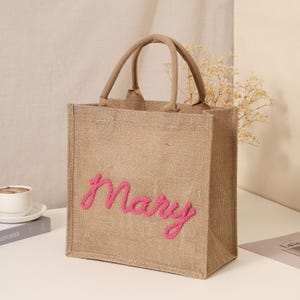 Personalized Bridesmaid Tote Bags, Custom Name Burlap Gift Bag, Bachelorette Party Bag,Bridesmaid Proposal Gift,Wedding Gift Bag