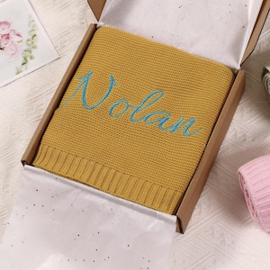 Custom Baby Blanket with Name - Cotton Embroidered Baby Blanket - Newborn Baby Blanket Personalized - Baby Gift - Newborn Gift with Gift Box