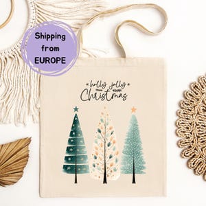 Christmas Tote Bag, Christmas Canvas Bag, Christmas Gift Bag, Merry Christmas Bag, Christmas Tree Bag, Women Christmas Bag, Holiday Gift Bag