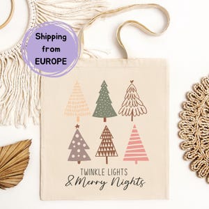 Christmas Tote Bag, Christmas Canvas Bag, Christmas Gift Bag, Merry Christmas Bag, Christmas Tree Bag, Women Christmas Bag, Holiday Gift Bag