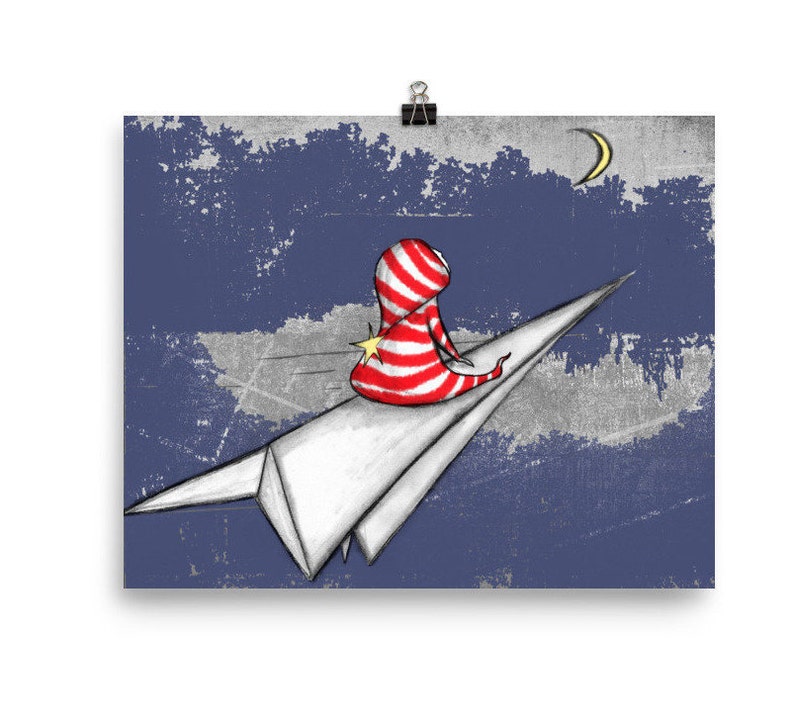 Space Themed Nursery Art Print Paper Airplane Boy's Nursery Room Airplane Themed Nursery Decor image 3