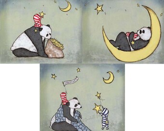 Panda Bear Art Print Set of Three