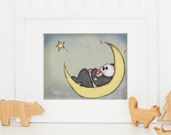 Panda Art Print, Panda Themed Nursery, Baby Boy Nursery Decor, Boy's Room Wall Art, Panda and Star Art Print, Playroom Art, Kid's Wall Art