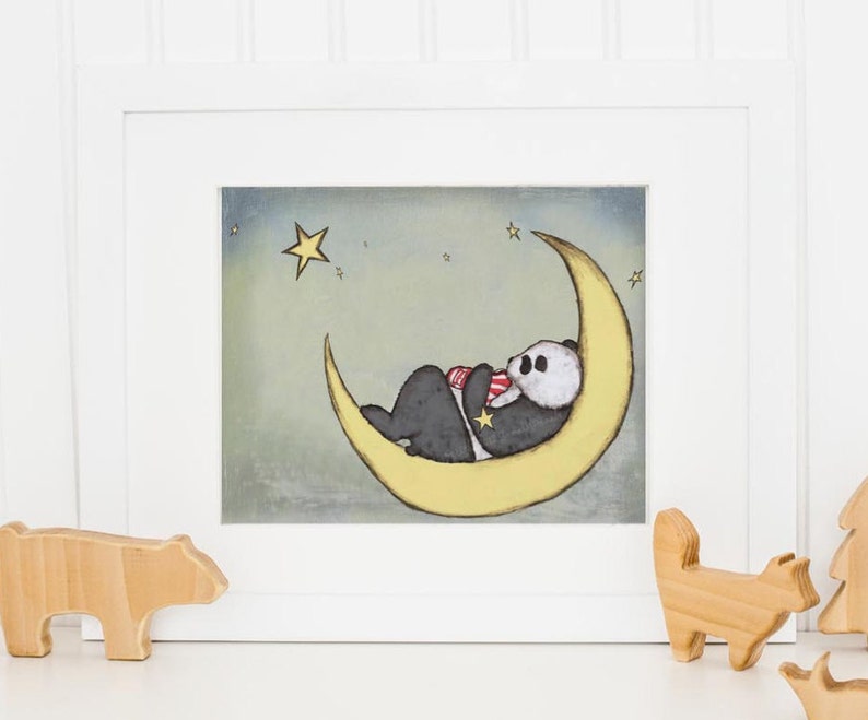 Panda Art Print, Panda Themed Nursery, Baby Boy Nursery Decor, Boy's Room Wall Art, Panda and Star Art Print, Playroom Art, Kid's Wall Art image 1