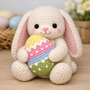 Bunny Hug Easter Egg Crochet Pattern - Easy Crochet Easter Bunny Amigurumi - How to Crochet Bunny Plush Tutorial - Easter Gift Crochet