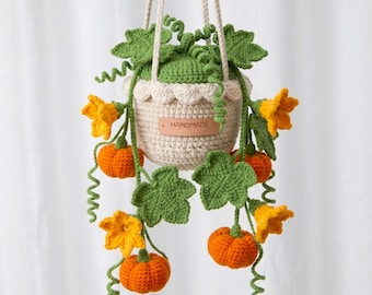 Patrón PDF de ganchillo para colgar una maceta de calabaza - Acogedor coche colgante de ganchillo para principiantes - Decoración otoñal de ganchillo fácil de amigurumi - Estilo calabaza