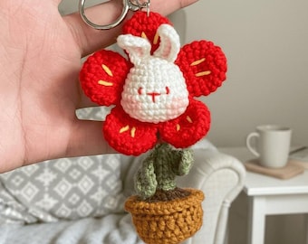 Mini Bunny Flower Pot Crochet PDF Pattern - Mini Flower Pot Crochet Amigurumi - Flower Pot Bag Charm - Cute Pot Crochet Home Decoration