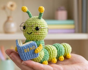 Bookworm Crochet PDF Pattern - Beginner Friendly Crochet Cute Studious Caterpillar, Teacher and Student Gifts - Back to School Amigurumi