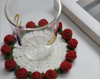 簡単なかぎ針編みのバラのコースターとポットのPDFパターン、かぎ針