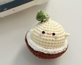 CROCHET PATTERN Baby Coconut Keychain, Amigurumi Tutorial Coconut PDF in English, Crochet Fruit Cute Keychain, Crochet Cute Gift Pattern