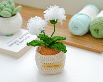 Crochet Mini Dandelion Flower Pot PDF Pattern -  Desktop Flower Pots Crochet- Dandelion Amigurumi Plant Pots Decorations, Crochet Mini Pot
